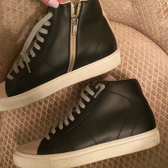P448 black leather and suede side zip high top sneakers! - Picture 4 of 4